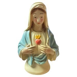 Virgin Mary Immaculate Heart Statue  Chalkware Bust Catholic 6.75” Tall